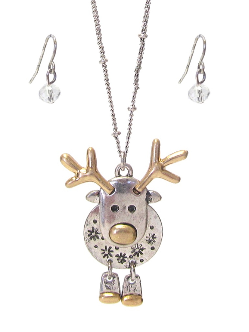 Sweet Deer Pendant Necklace Two-toned Holiday Christmas Reindeer